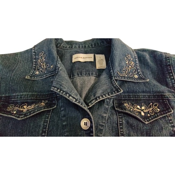 Alfred Dunner Shirt  Rhinestones Denim Button Up Front Pocket Womens Size 12 SEE - Picture 8 of 14